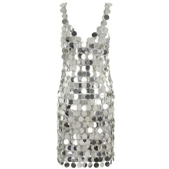 Paco Rabanne Women's Silver Sparkle Discs Chainmail Mini Dress Size 38 FR $4150+ - Picture 2 of 8
